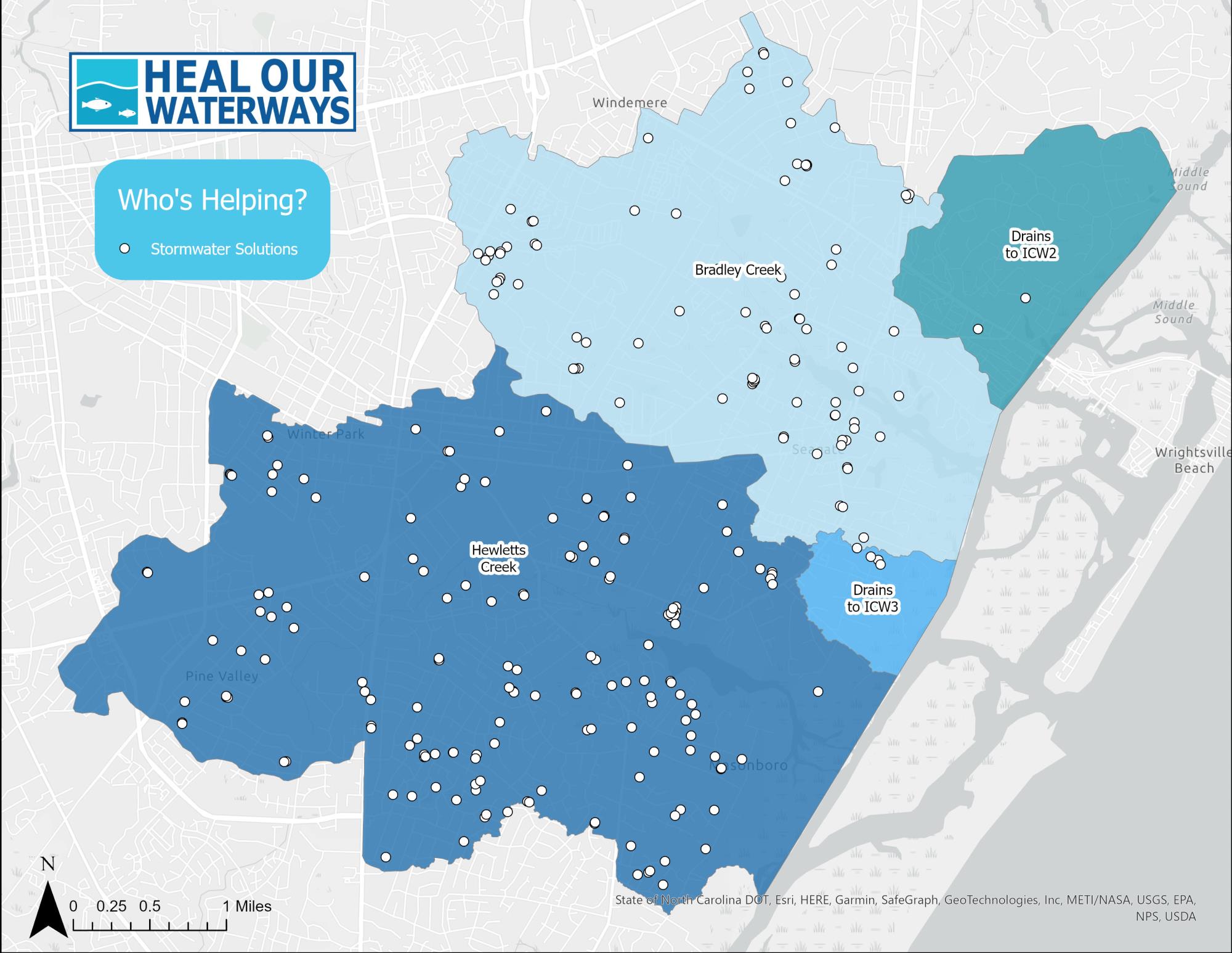 Map of installed Heal Our Waterways projects.