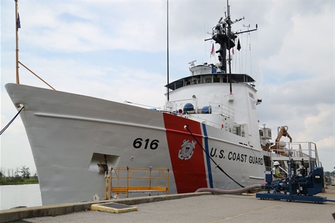 U.S. Coast Guard ship moored in downtown Wilmington